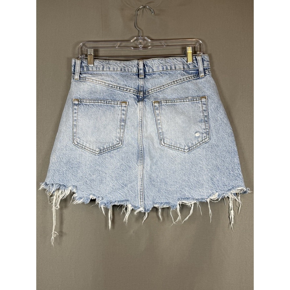 ZARA The Mini Skirt Denim Distressed Destroyed Raw Hem Light Wash Large - Picture 8 of 13